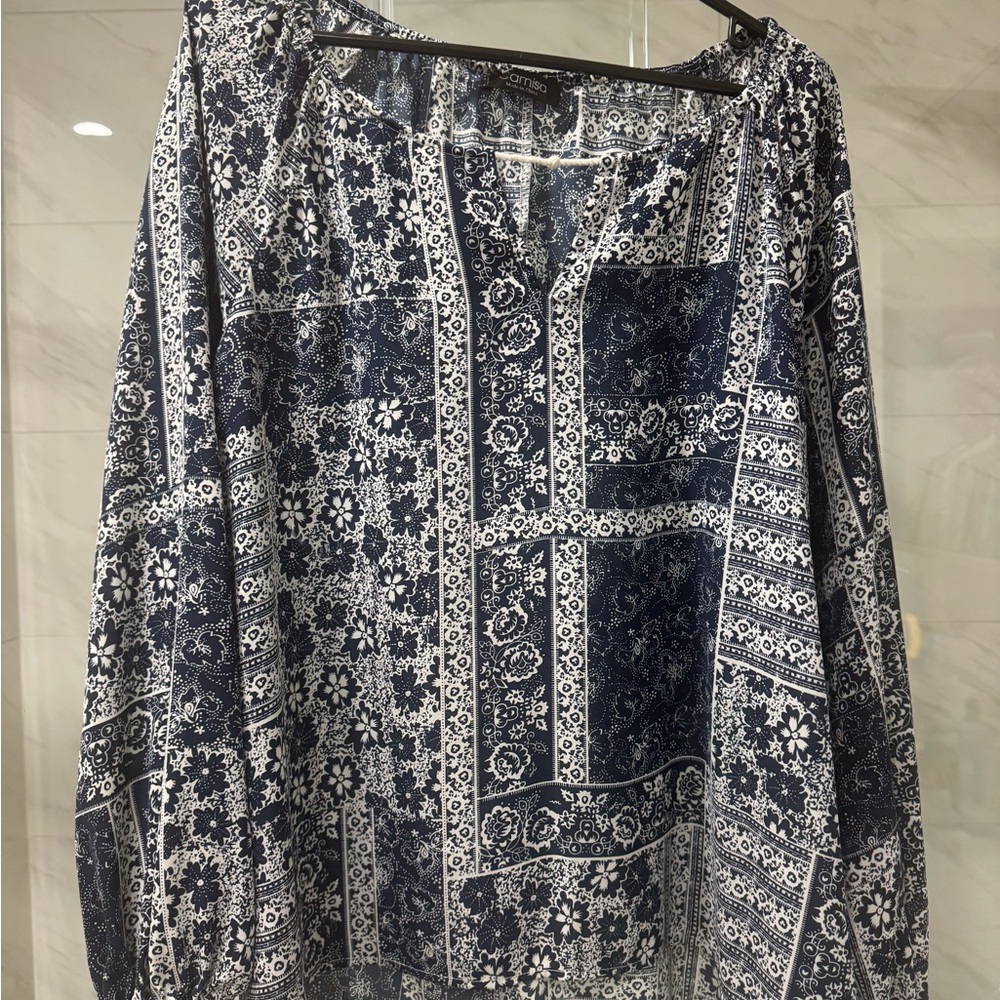 Elegant Navy and White Women's Blouse